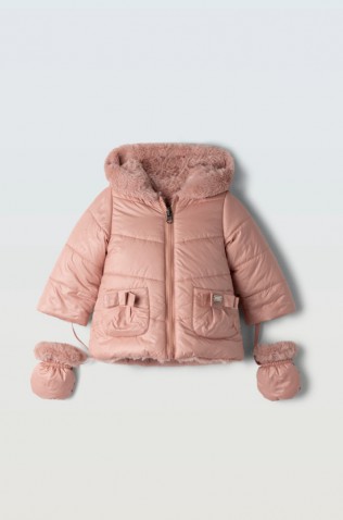 Μπουφάν μακρύ για  μικρά κορίτσια EBITA 255535 ροζ