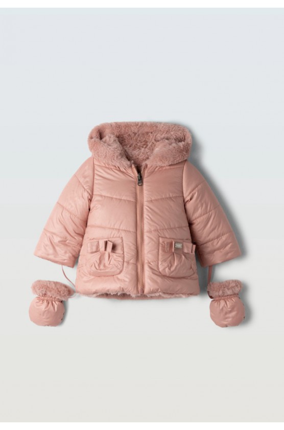 Μπουφάν μακρύ για  μικρά κορίτσια EBITA 255535 ροζ