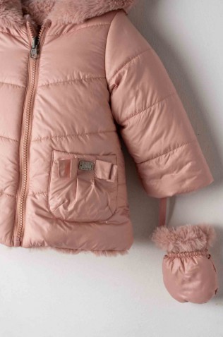 Μπουφάν μακρύ για  μικρά κορίτσια EBITA 255535 ροζ