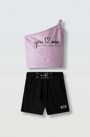 Σετ μπλουζάκι  με σορτς  για κορίτσια EBITA 266004 λιλά-μαύρο