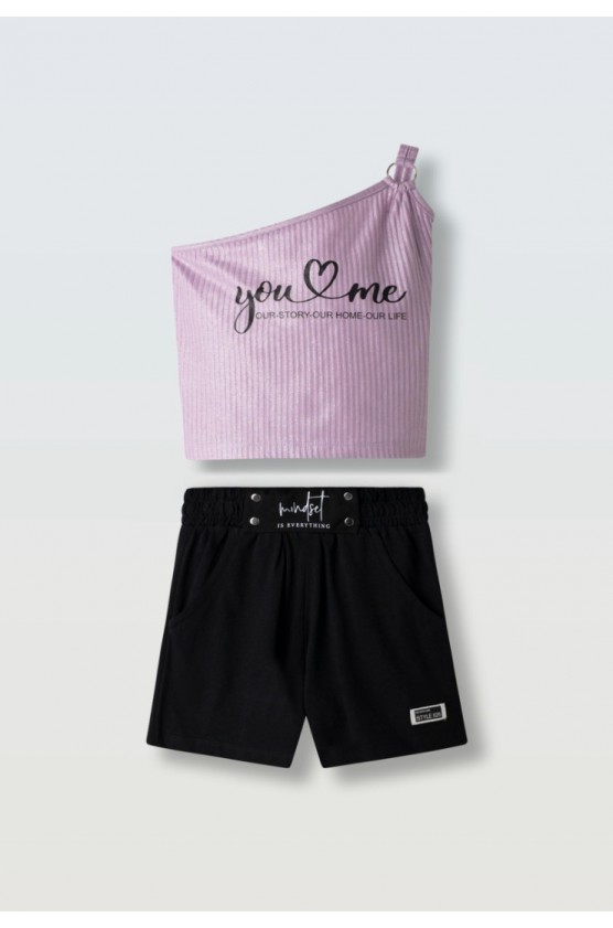 Σετ μπλουζάκι  με σορτς  για κορίτσια EBITA 266004 λιλά-μαύρο
