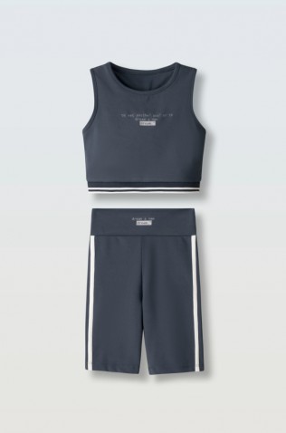 Σετ μπλουζάκι crop με ποδηλατικό κολάν  για κορίτσια EBITA 266013 ανθρακί