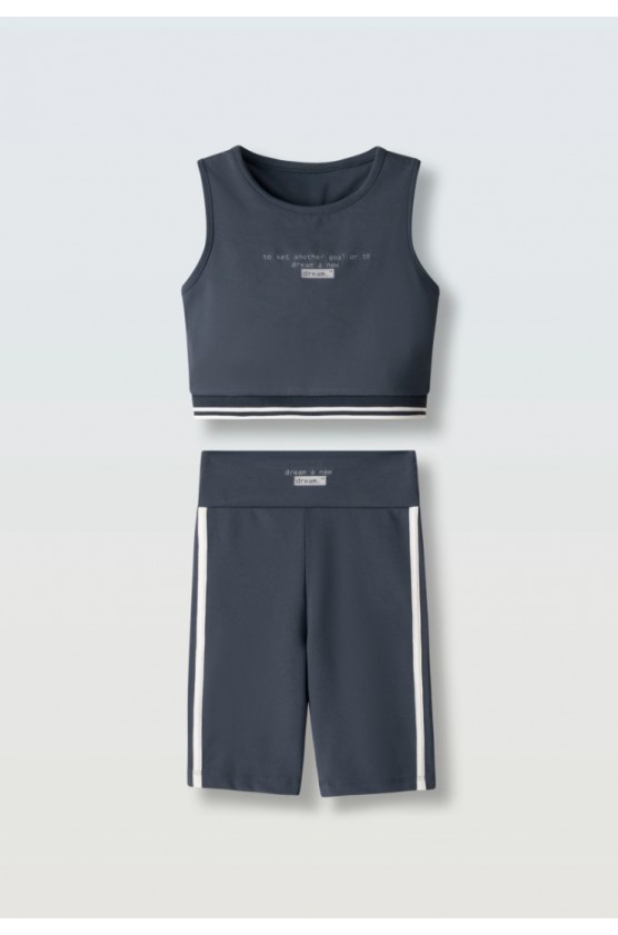 Σετ μπλουζάκι crop με ποδηλατικό κολάν  για κορίτσια EBITA 266013 ανθρακί