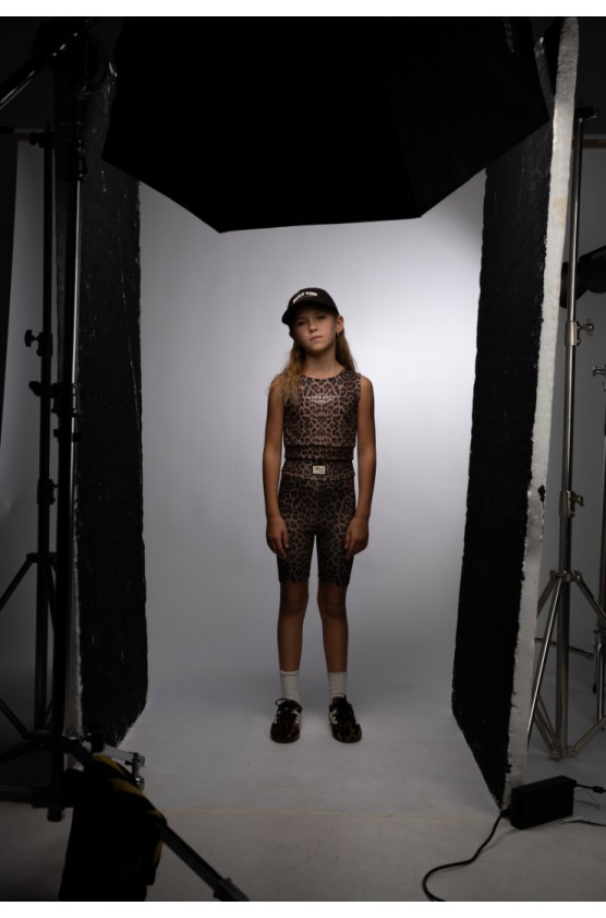 Σετ μπλουζάκι crop με ποδηλατικό κολάν  για κορίτσια EBITA 266014 λεοπάρ