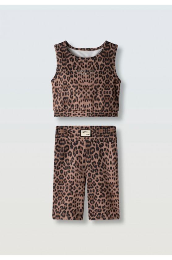 Σετ μπλουζάκι crop με ποδηλατικό κολάν  για κορίτσια EBITA 266014 λεοπάρ