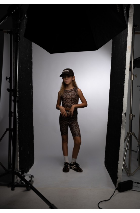 Σετ μπλουζάκι crop με ποδηλατικό κολάν  για κορίτσια EBITA 266014 λεοπάρ