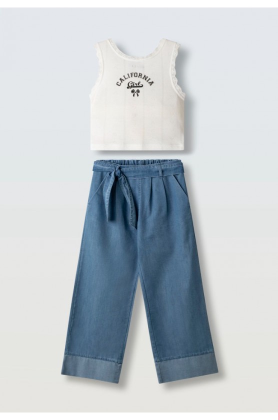 Σετ μπλουζάκι με παντελόνα  για κορίτσια EBITA 266025 λευκό-μπλε