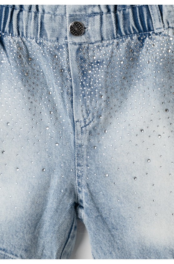 Σετ μπλούζα  Crop top και σορτσάκι τζιν για  κορίτσια EBITA 266027 λευκό-γαλάζιο