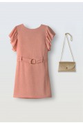 Φόρεμα Εξώπλατο με Ζώνη και Τσαντάκι  EBITA 266028 κοραλί