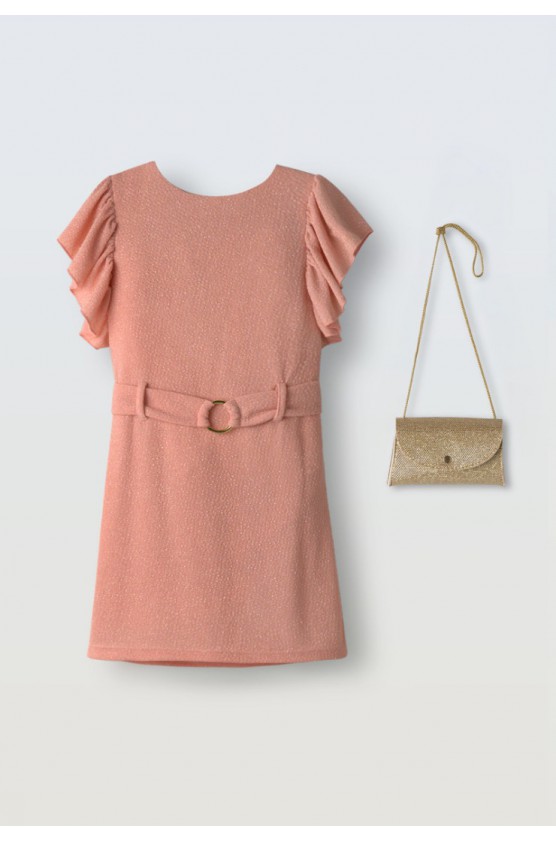 Φόρεμα Εξώπλατο με Ζώνη και Τσαντάκι  EBITA 266028 κοραλί