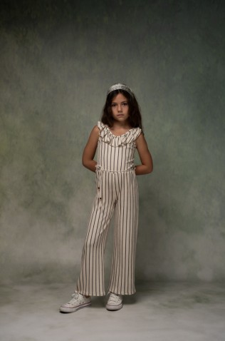 Ολοσωμή παντελόνα   ριγέ για κορίτσια EBITA 266038 Εκρού-Μαύρο