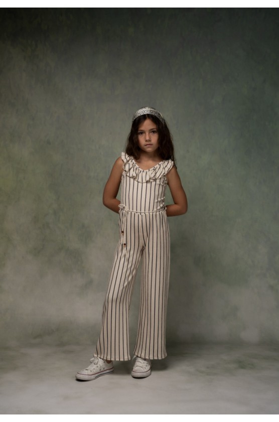 Ολοσωμή παντελόνα   ριγέ για κορίτσια EBITA 266038 Εκρού-Μαύρο