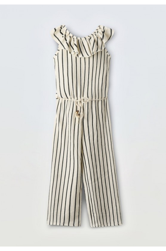 Ολοσωμή παντελόνα   ριγέ για κορίτσια EBITA 266038 Εκρού-Μαύρο