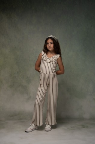 Ολοσωμή παντελόνα   ριγέ για κορίτσια EBITA 266038 Εκρού-Μαύρο