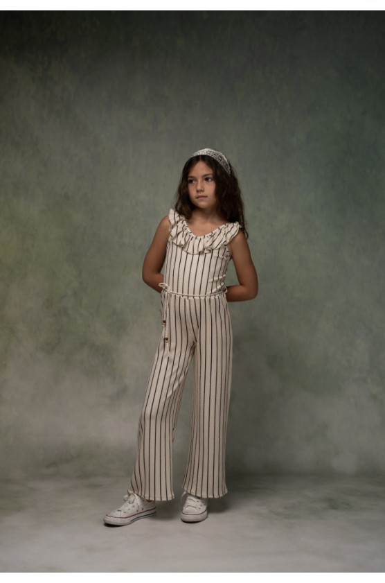 Ολοσωμή παντελόνα   ριγέ για κορίτσια EBITA 266038 Εκρού-Μαύρο