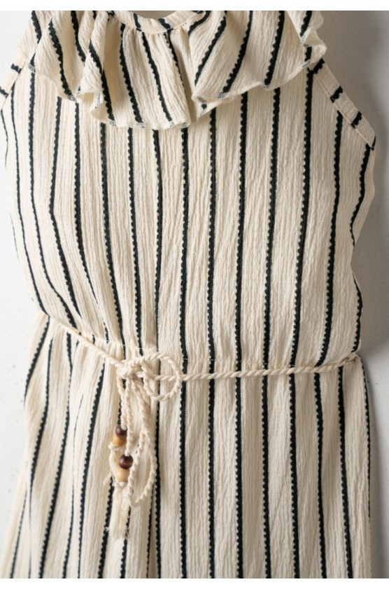 Ολοσωμή παντελόνα   ριγέ για κορίτσια EBITA 266038 Εκρού-Μαύρο