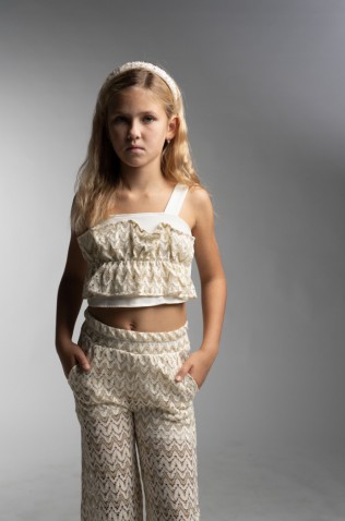 Σετ μπλούζα crop top και παντελόνα  για  κορίτσια EBITA 266040 χρυσό