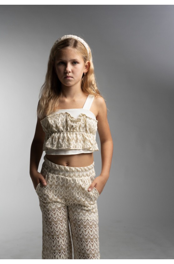 Σετ μπλούζα crop top και παντελόνα  για  κορίτσια EBITA 266040 χρυσό