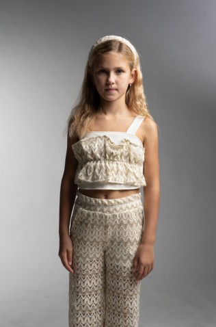 Σετ μπλούζα crop top και παντελόνα  για  κορίτσια EBITA 266040 χρυσό