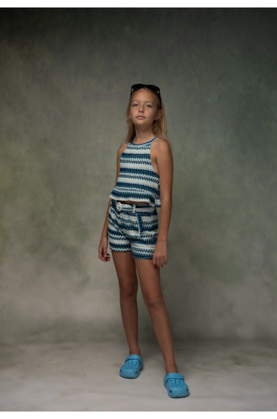 Σετ μπλούζα  Crop top και σορτσάκι για  κορίτσια EBITA 266042 μπλε