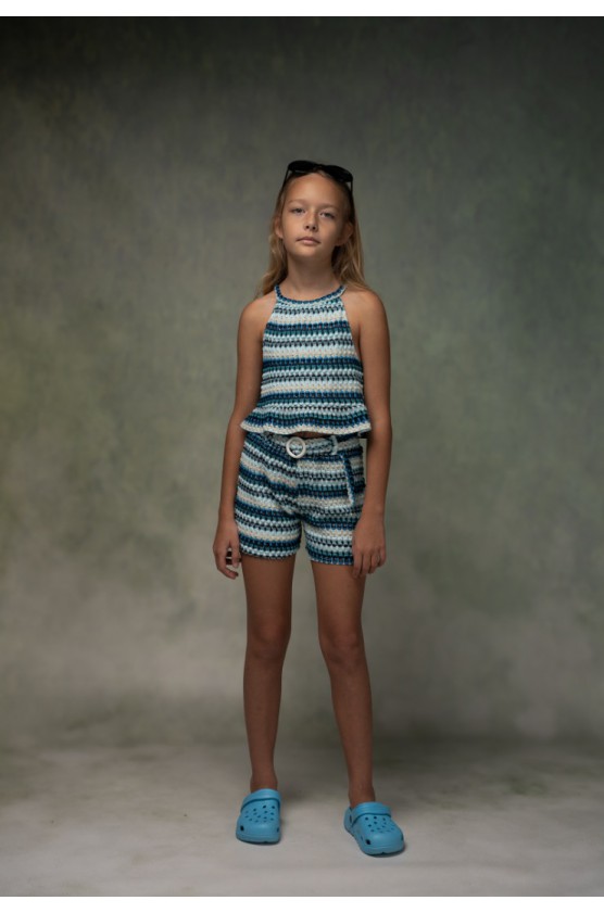 Σετ μπλούζα  Crop top και σορτσάκι για  κορίτσια EBITA 266042 μπλε