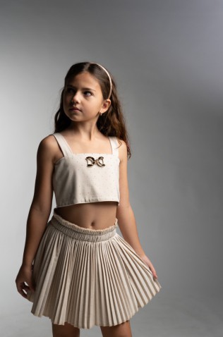 Σετ Φούστα Μπεζ Πλισέ Με Crop Top για κορίτσια EBITA 266049 μπεζ