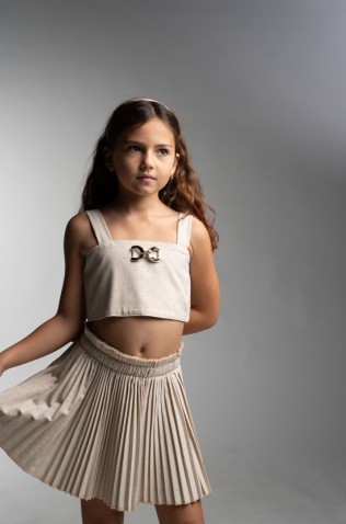 Σετ Φούστα Μπεζ Πλισέ Με Crop Top για κορίτσια EBITA 266049 μπεζ