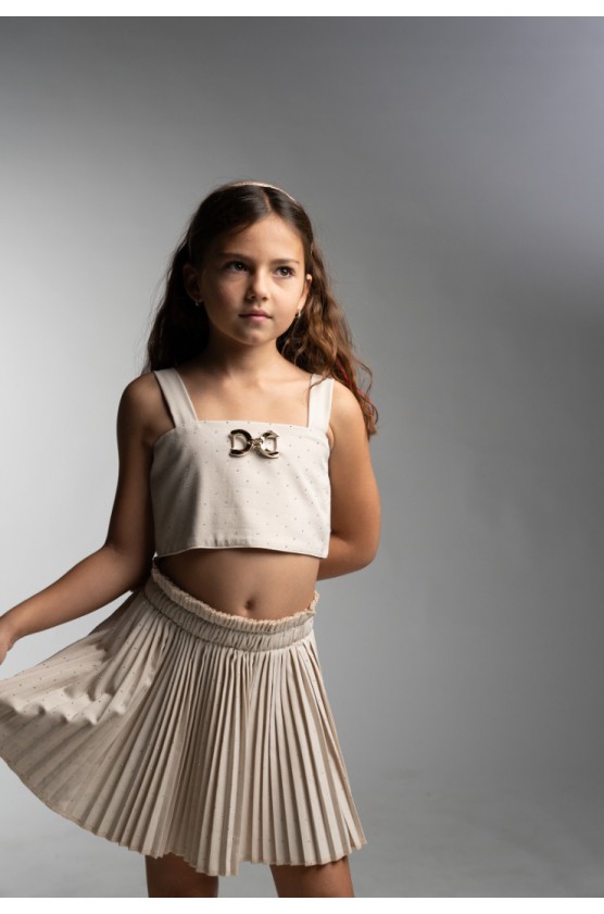 Σετ Φούστα Μπεζ Πλισέ Με Crop Top για κορίτσια EBITA 266049 μπεζ
