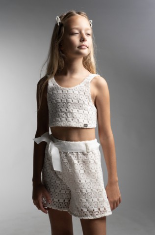 Σετ μπλούζα κιπούρ και σορτς για  κορίτσια EBITA 266051 εκρού