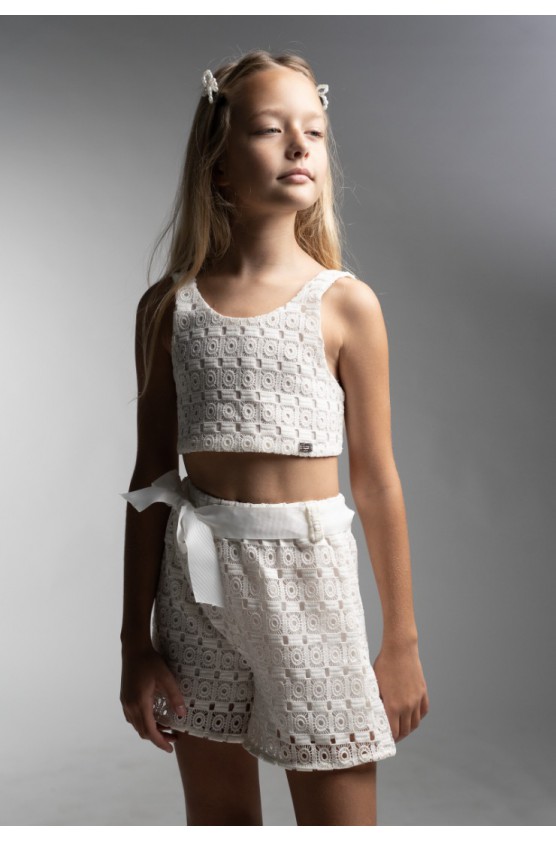 Σετ μπλούζα κιπούρ και σορτς για  κορίτσια EBITA 266051 εκρού