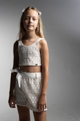 Σετ μπλούζα κιπούρ και σορτς για  κορίτσια EBITA 266051 εκρού