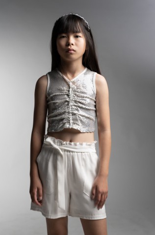 Σετ σορτς με μπλουζάκι  για κορίτσια EBITA 266059 ασημί -λευκό