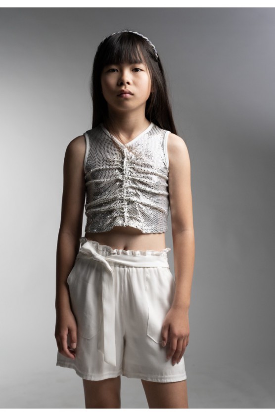 Σετ σορτς με μπλουζάκι  για κορίτσια EBITA 266059 ασημί -λευκό