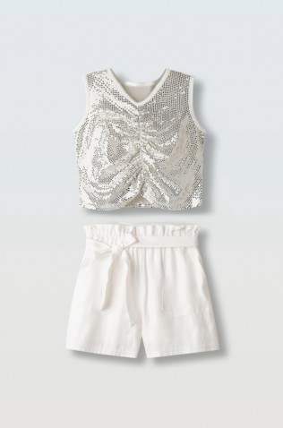 Σετ σορτς με μπλουζάκι  για κορίτσια EBITA 266059 ασημί -λευκό
