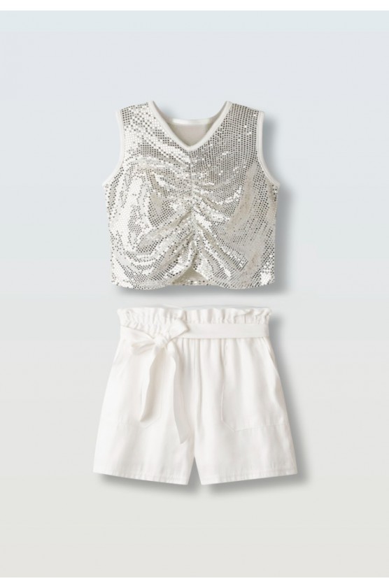 Σετ σορτς με μπλουζάκι  για κορίτσια EBITA 266059 ασημί -λευκό