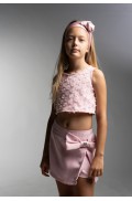 Σετ Σορτσάκι φούστα και τοπ  Με Τρισδιάστατο Λουλούδι για  κορίτσια EBITA 266060 ροζ
