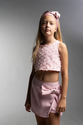 Σετ Σορτσάκι φούστα και τοπ  Με Τρισδιάστατο Λουλούδι για  κορίτσια EBITA 266060 ροζ