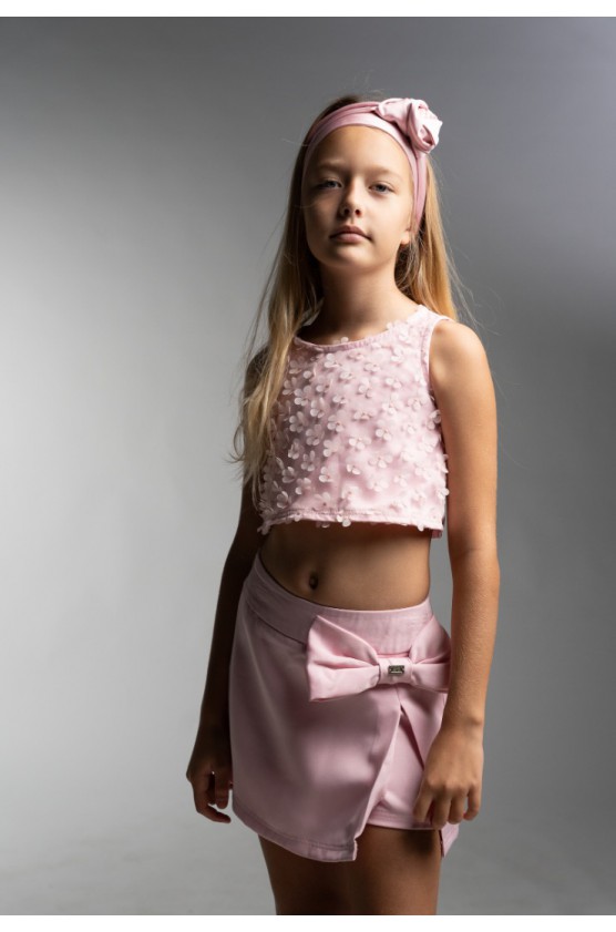 Σετ Σορτσάκι φούστα και τοπ  Με Τρισδιάστατο Λουλούδι για  κορίτσια EBITA 266060 ροζ