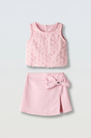 Σετ Σορτσάκι φούστα και τοπ  Με Τρισδιάστατο Λουλούδι για  κορίτσια EBITA 266060 ροζ