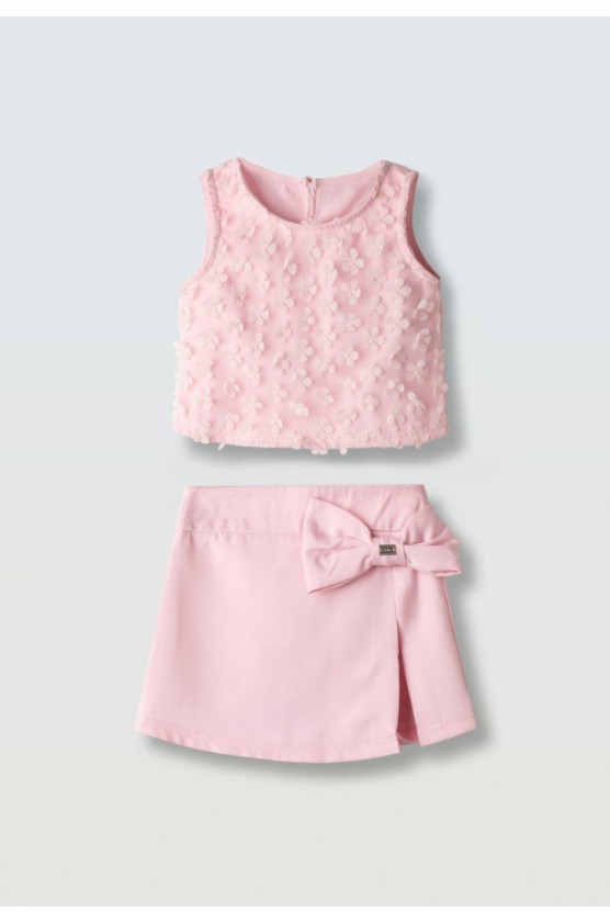 Σετ Σορτσάκι φούστα και τοπ  Με Τρισδιάστατο Λουλούδι για  κορίτσια EBITA 266060 ροζ