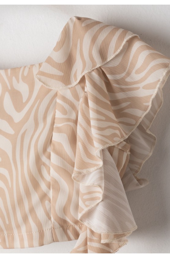 Σετ μπλούζα crop top με βολάν  και σορτς για  κορίτσια EBITA 266062 εκρού- καφέ