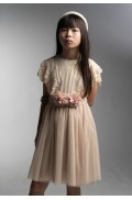 Φόρεμα κοντομάνικο με δαντέλα κιπούρ για κορίτσια  EBITA 266063 μπεζ-χρυσό