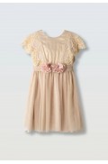 Φόρεμα κοντομάνικο με δαντέλα κιπούρ για κορίτσια  EBITA 266063 μπεζ-χρυσό