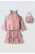 Σετ φούστα floral με βολάν για  κορίτσια EBITA 266064 ροζ