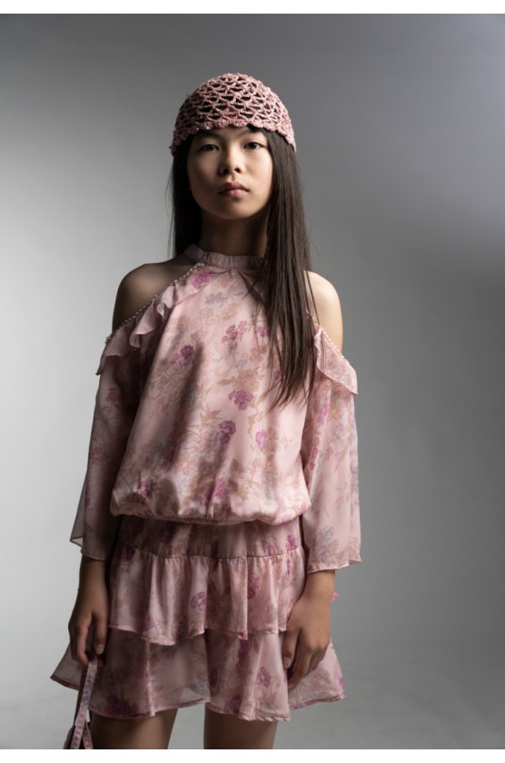 Σετ φούστα floral με βολάν για  κορίτσια EBITA 266064 ροζ