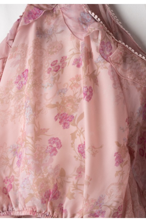 Σετ φούστα floral με βολάν για  κορίτσια EBITA 266064 ροζ