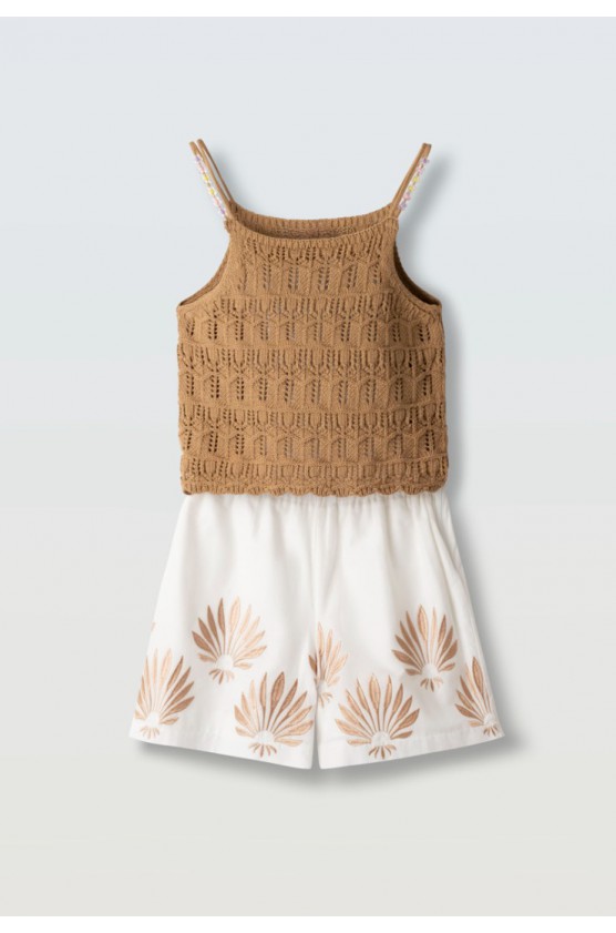 Σετ μπλούζα πλεκτή και σορτς για  κορίτσια EBITA 266065 καφέ