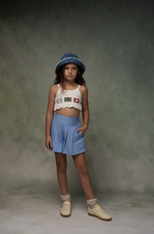 Σετ μπλούζα  Crop top και σορτσάκι για κορίτσια EBITA 266067 λευκό-γαλάζιο