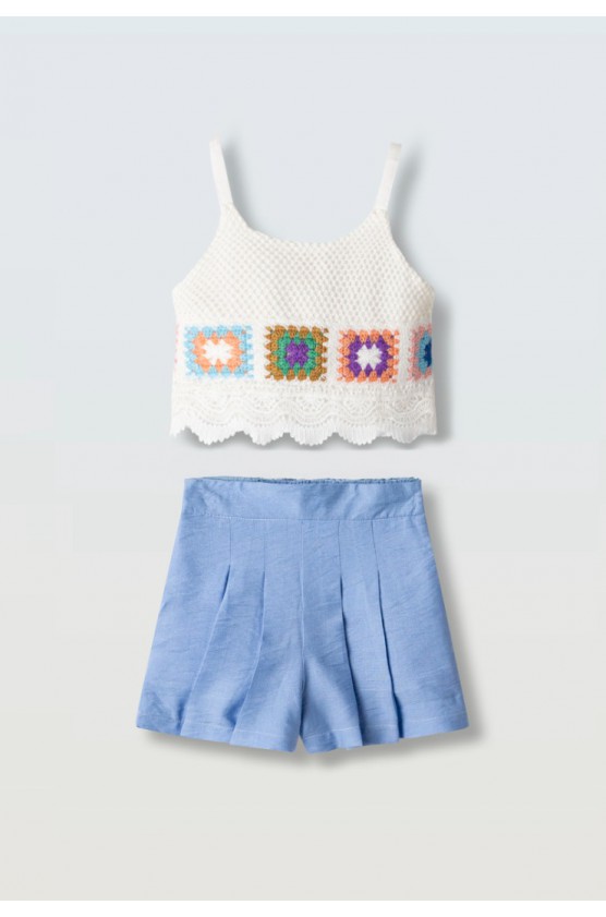 Σετ μπλούζα  Crop top και σορτσάκι για κορίτσια EBITA 266067 λευκό-γαλάζιο
