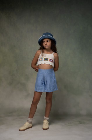 Σετ μπλούζα  Crop top και σορτσάκι για κορίτσια EBITA 266067 λευκό-γαλάζιο